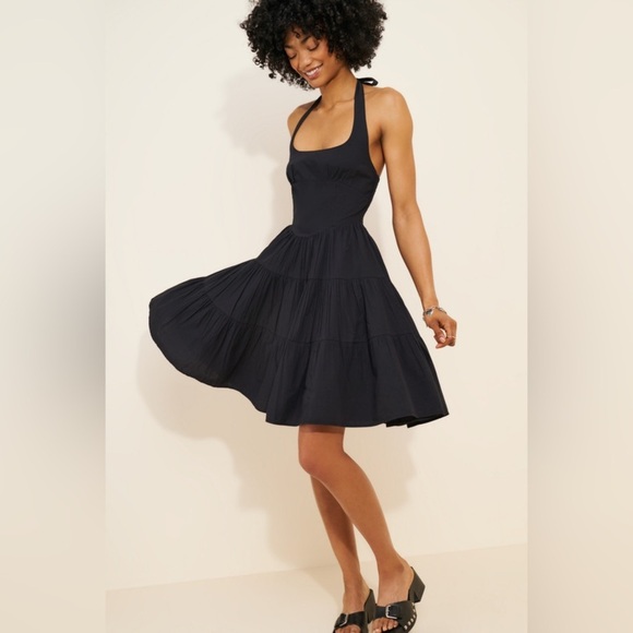 Anthropologie Celandine Cotton Poplin Bustier Halter Mini Dress Black Sz L - Picture 5 of 15